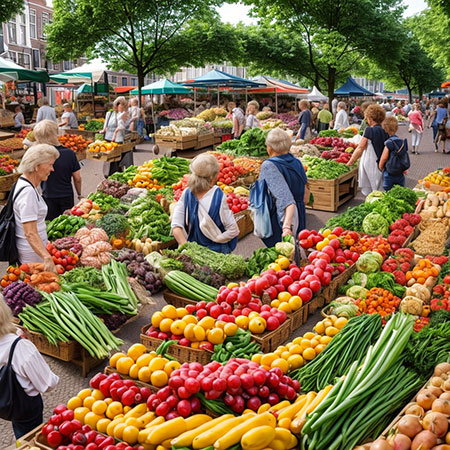 Bustling market in Holland in summer - spiral diffusion